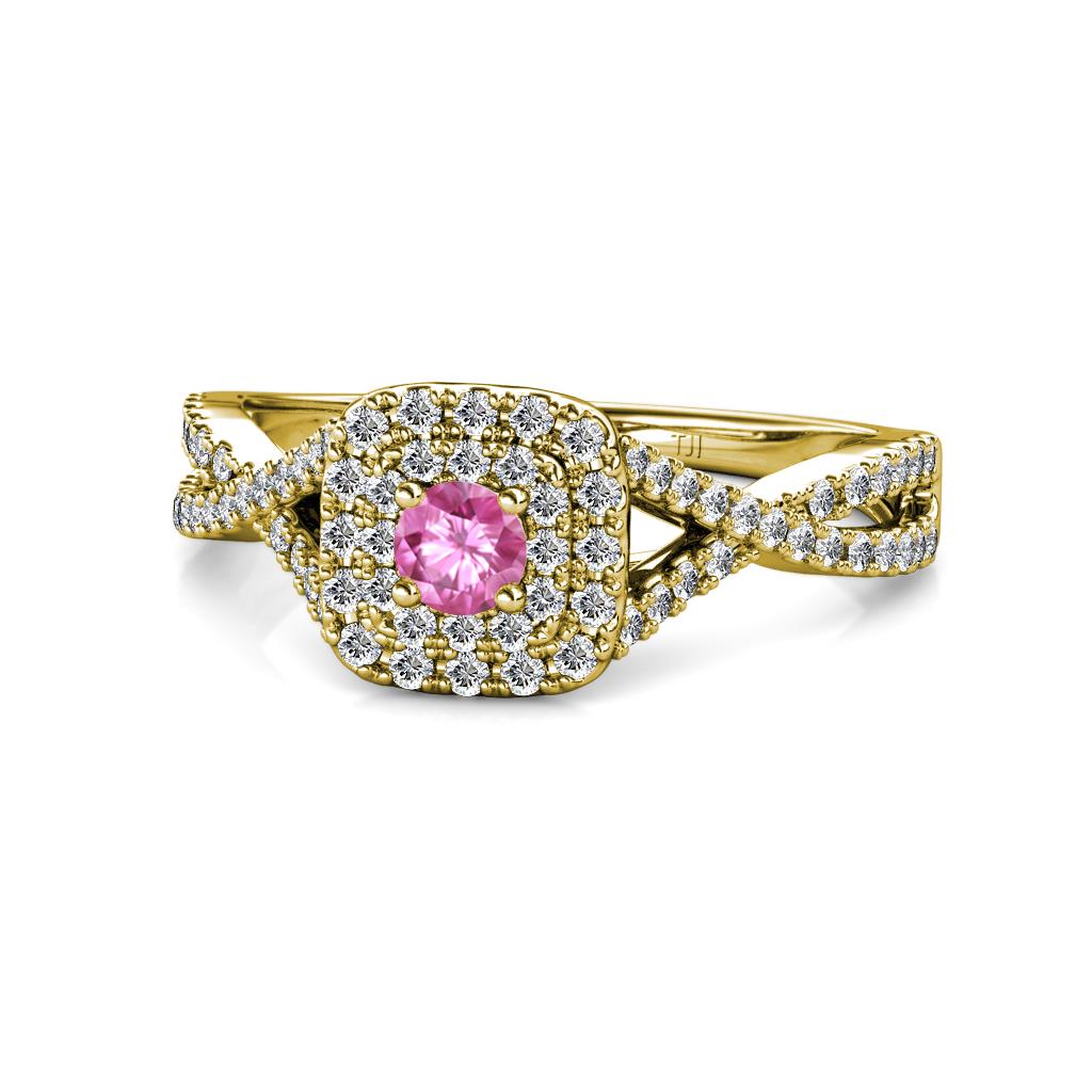 Maisie Prima Pink Sapphire and Diamond Halo Engagement Ring 