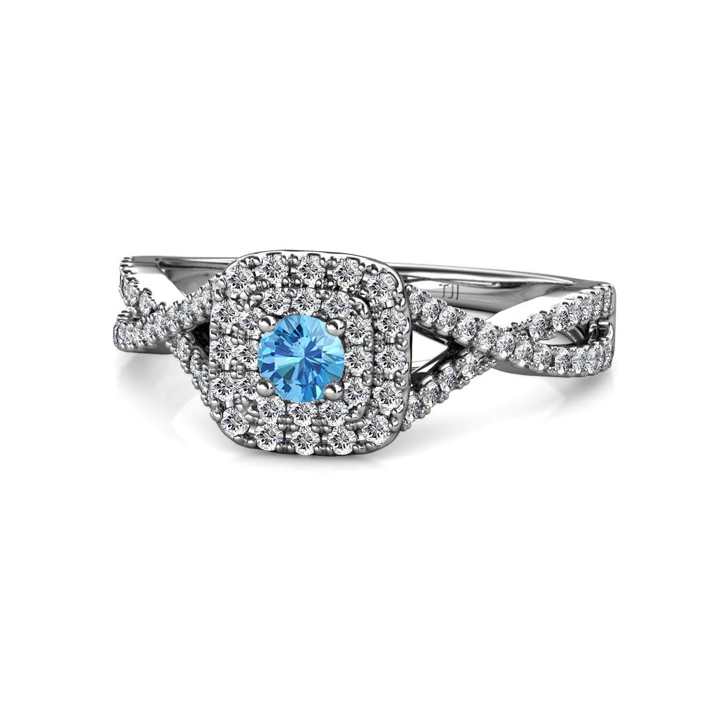 Maisie Prima Blue Topaz and Diamond Halo Engagement Ring 