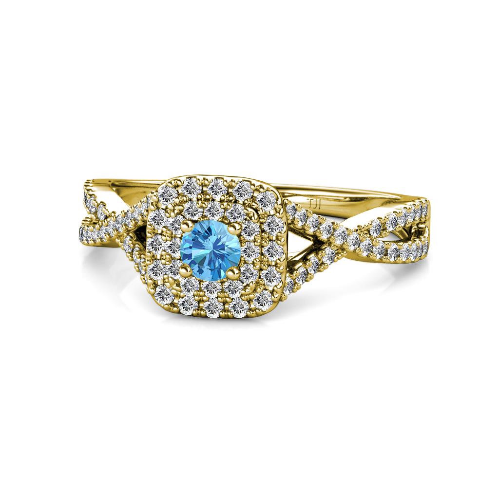 Maisie Prima Blue Topaz and Diamond Halo Engagement Ring 