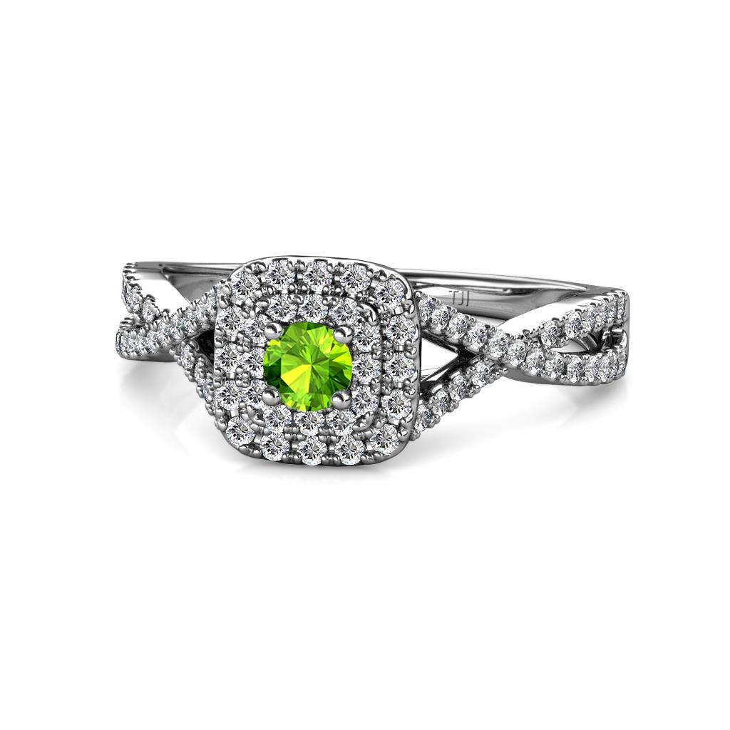 Maisie Prima Peridot and Diamond Halo Engagement Ring 