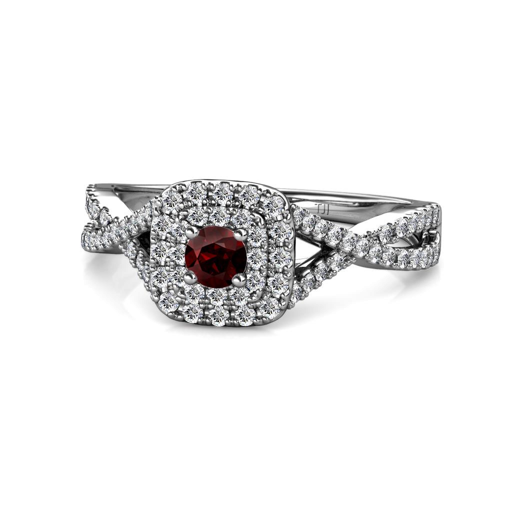 Maisie Prima Red Garnet and Diamond Halo Engagement Ring 