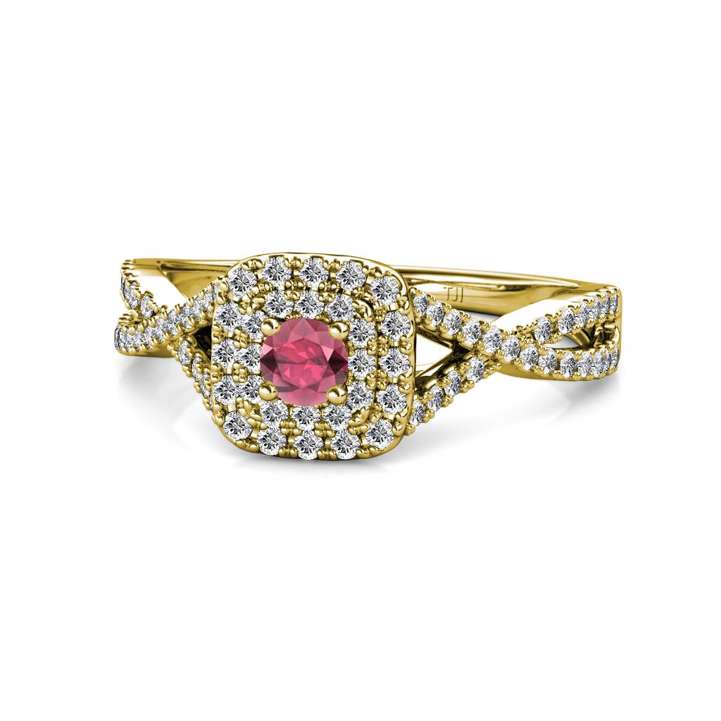 Maisie Prima Rhodolite Garnet and Diamond Halo Engagement Ring 