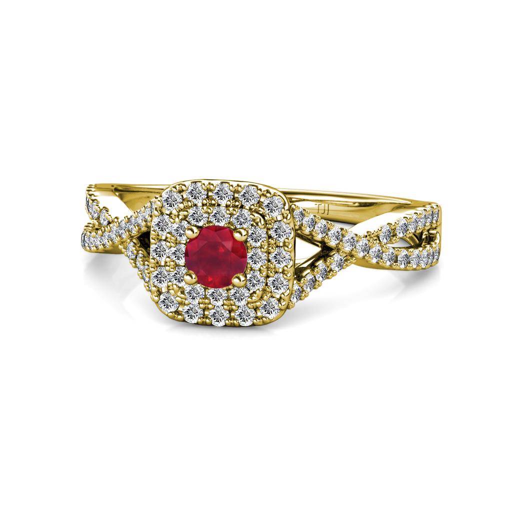 Maisie Prima Ruby and Diamond Halo Engagement Ring 