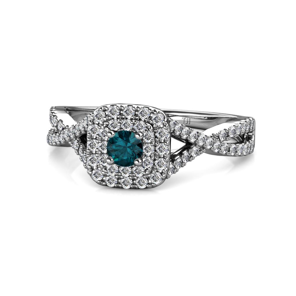 Maisie Prima London Blue Topaz and Diamond Halo Engagement Ring 