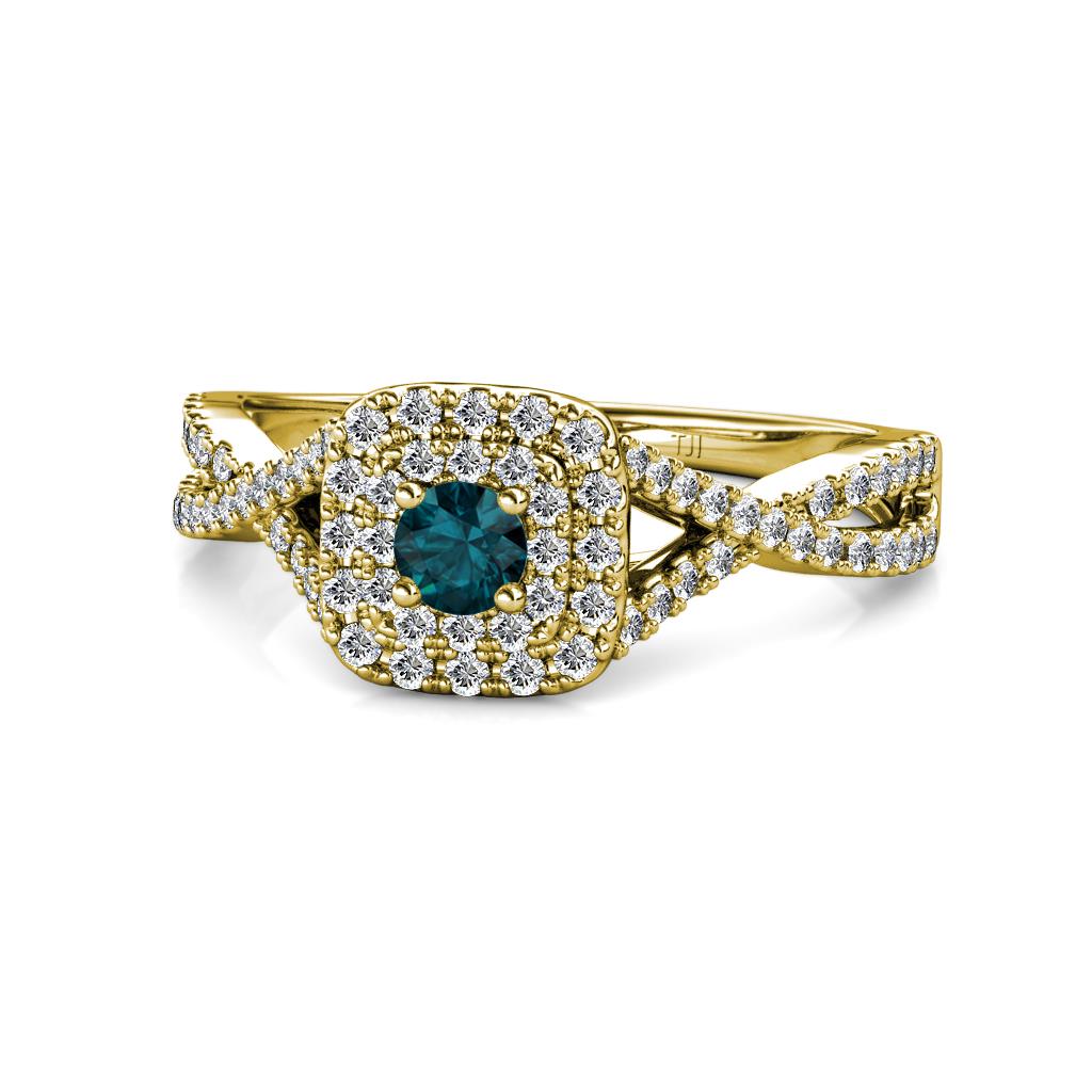 Maisie Prima London Blue Topaz and Diamond Halo Engagement Ring 