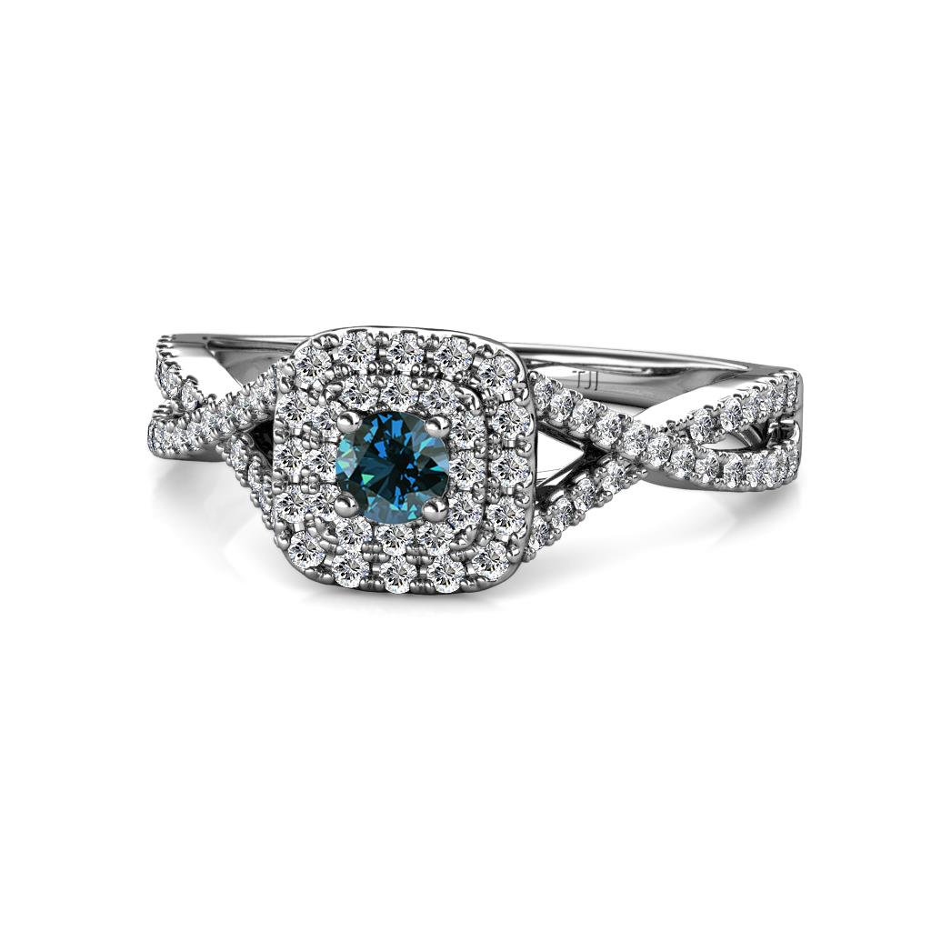 Maisie Prima Blue and White Diamond Halo Engagement Ring 