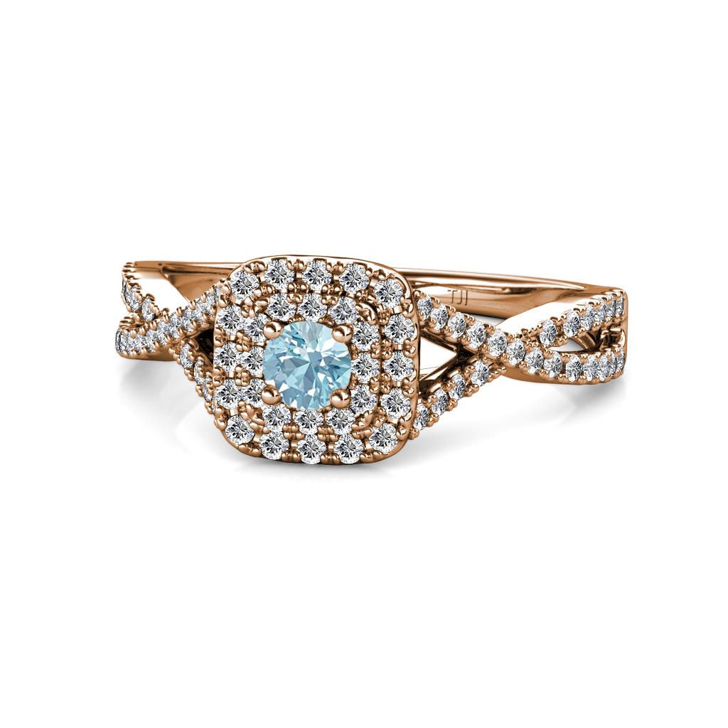 Maisie Prima Aquamarine and Diamond Halo Engagement Ring 