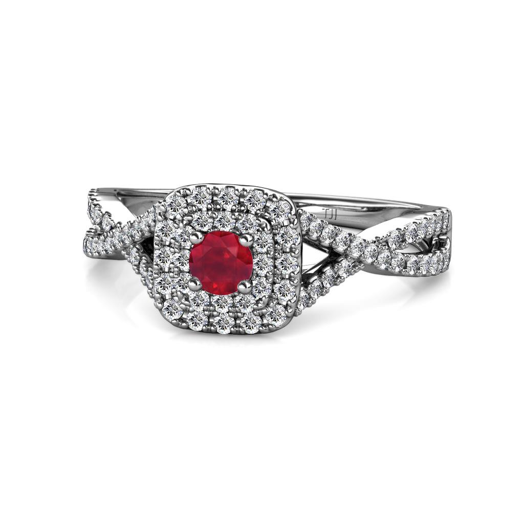 Maisie Prima Ruby and Diamond Halo Engagement Ring 