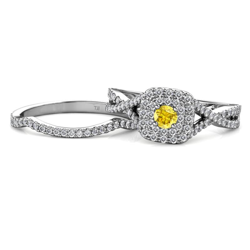 Maisie Prima Yellow Sapphire and Diamond Halo Bridal Set Ring 
