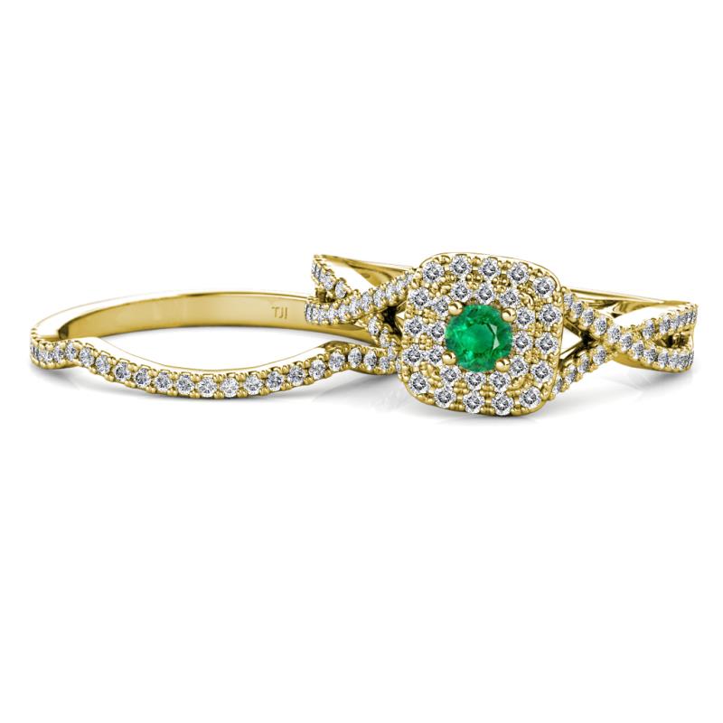 Maisie Prima Emerald and Diamond Halo Bridal Set Ring 