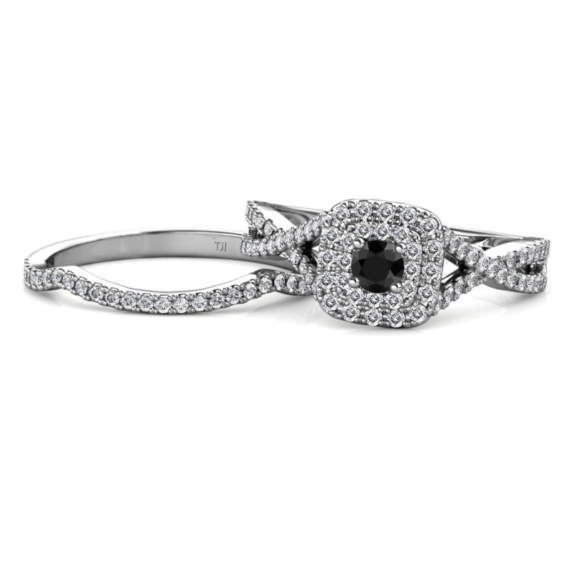 Maisie Prima Black and White Diamond Halo Bridal Set Ring 