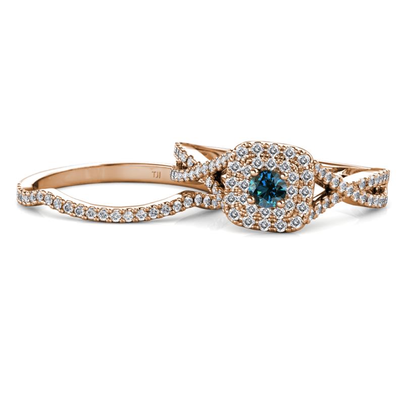 Maisie Prima Blue and White Diamond Halo Bridal Set Ring 