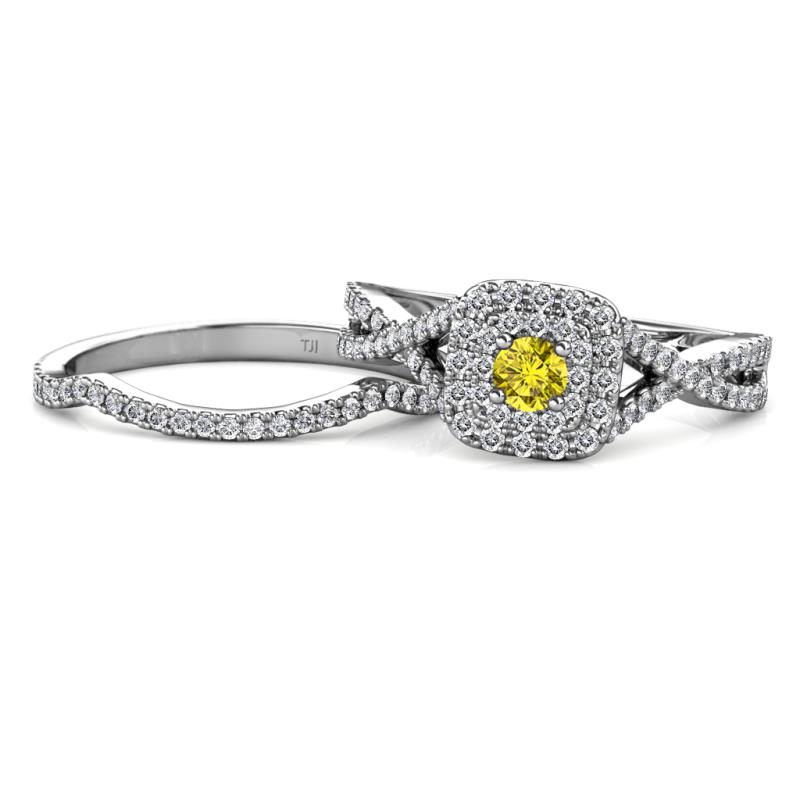 Maisie Prima Yellow and White Diamond Halo Bridal Set Ring 