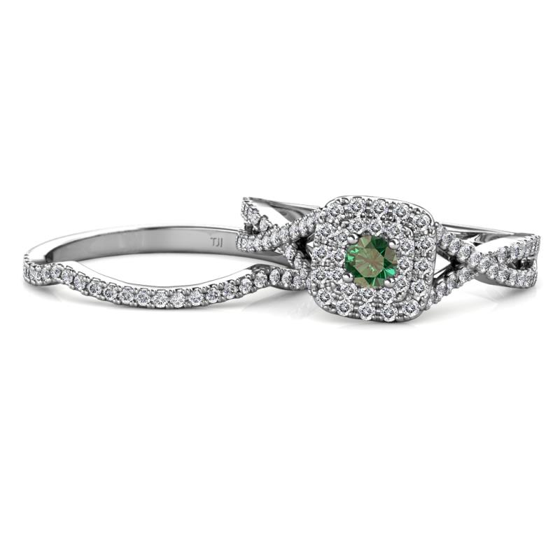Maisie Prima Diamond and Lab Created Alexandrite Halo Bridal Set Ring 