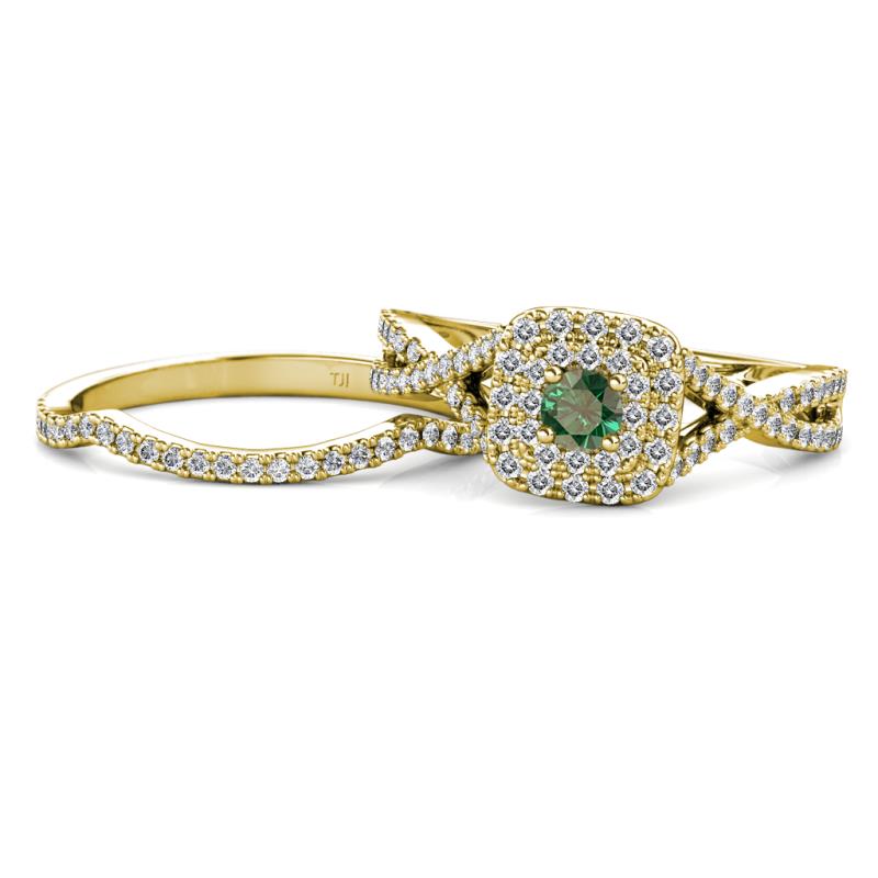 Maisie Prima Diamond and Lab Created Alexandrite Halo Bridal Set Ring 