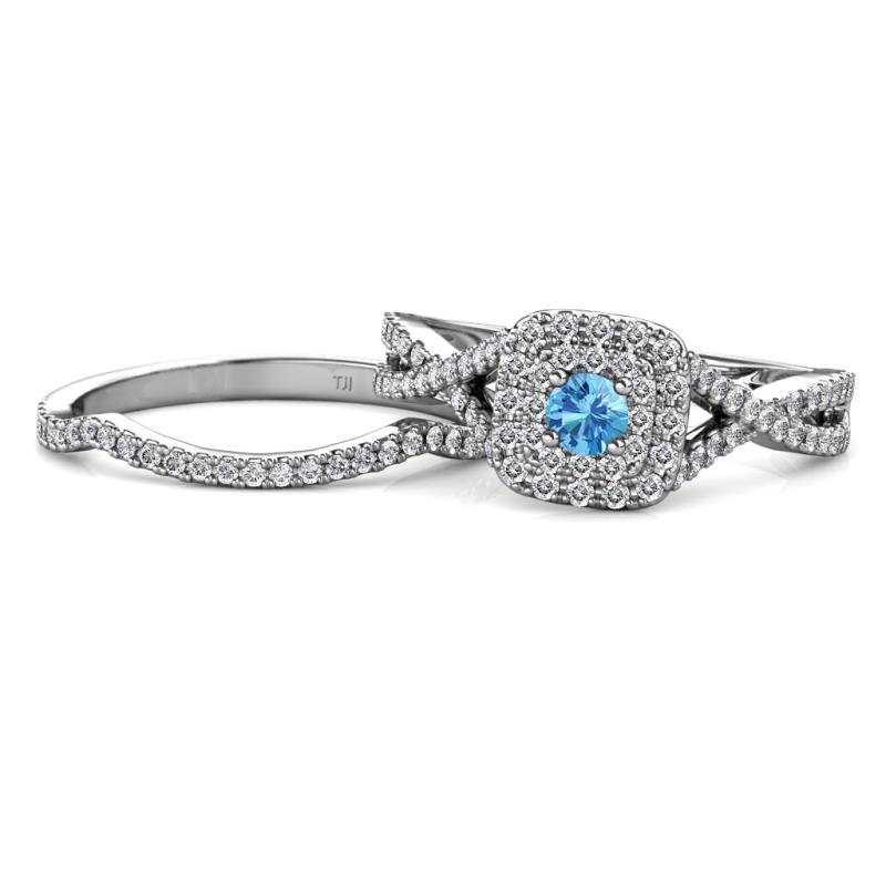 Maisie Prima Blue Topaz and Diamond Halo Bridal Set Ring 