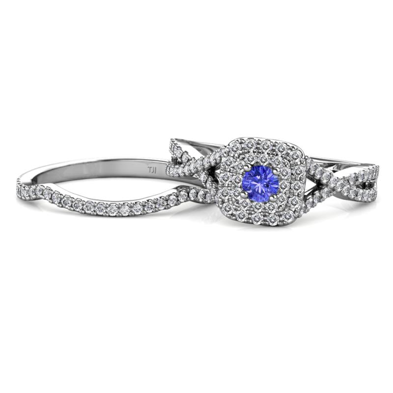 Maisie Prima Tanzanite and Diamond Halo Bridal Set Ring 