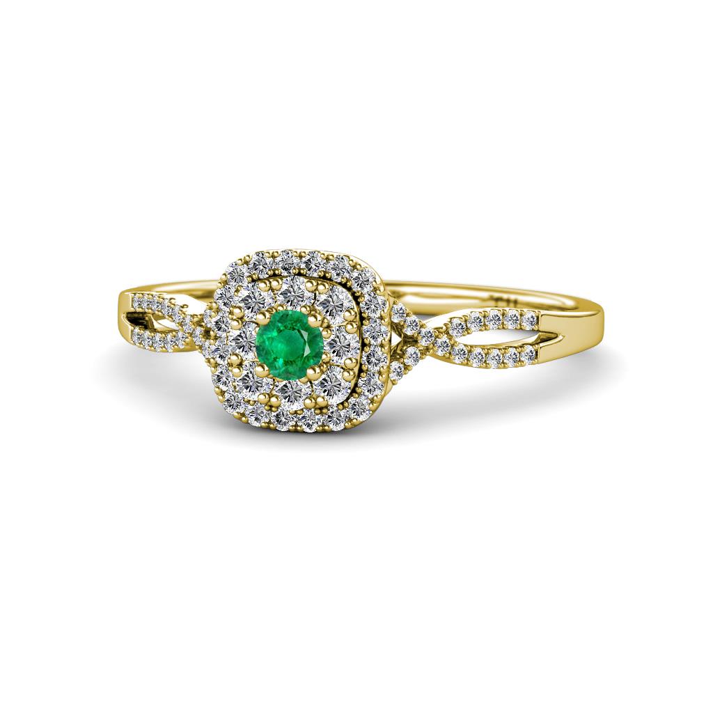 Yesenia Prima Emerald and Diamond Halo Engagement Ring 