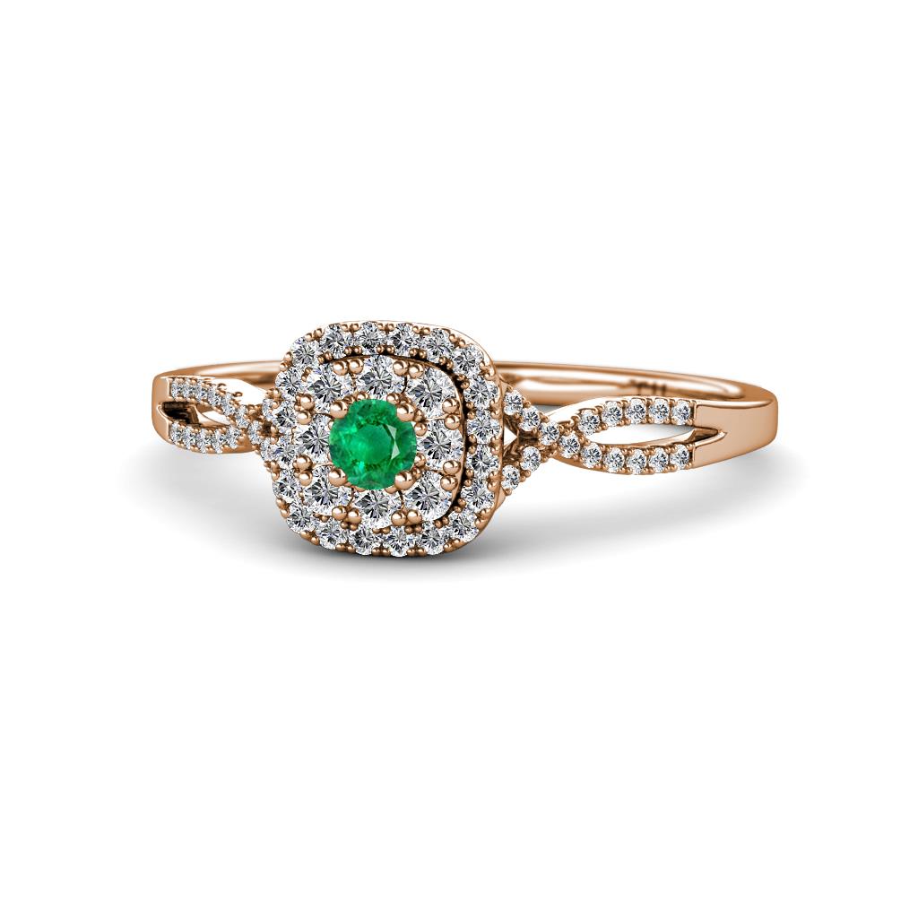 Yesenia Prima Emerald and Diamond Halo Engagement Ring 