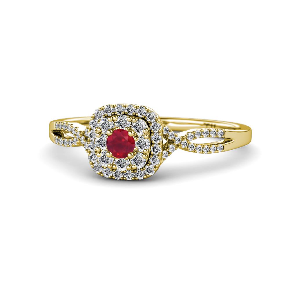 Yesenia Prima Ruby and Diamond Halo Engagement Ring 