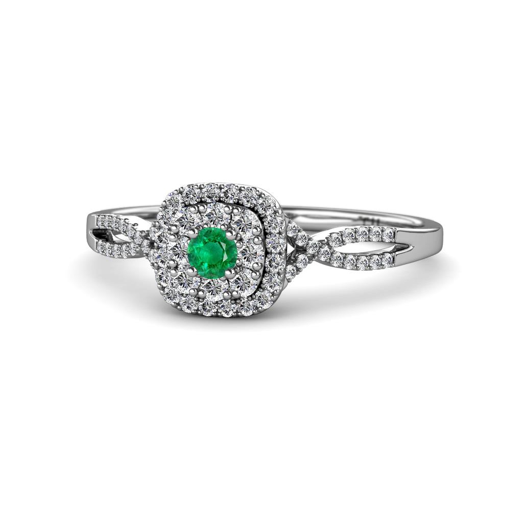 Yesenia Prima Emerald and Diamond Halo Engagement Ring 