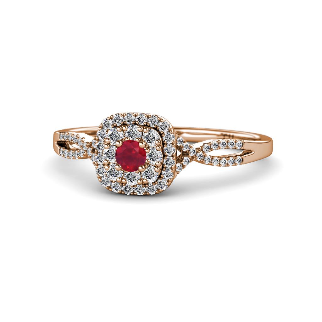 Yesenia Prima Ruby and Diamond Halo Engagement Ring 