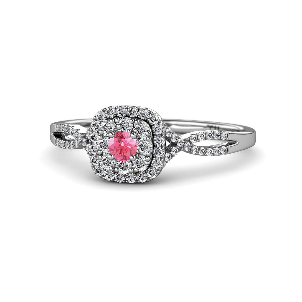 Yesenia Prima Pink Tourmaline and Diamond Halo Engagement Ring 