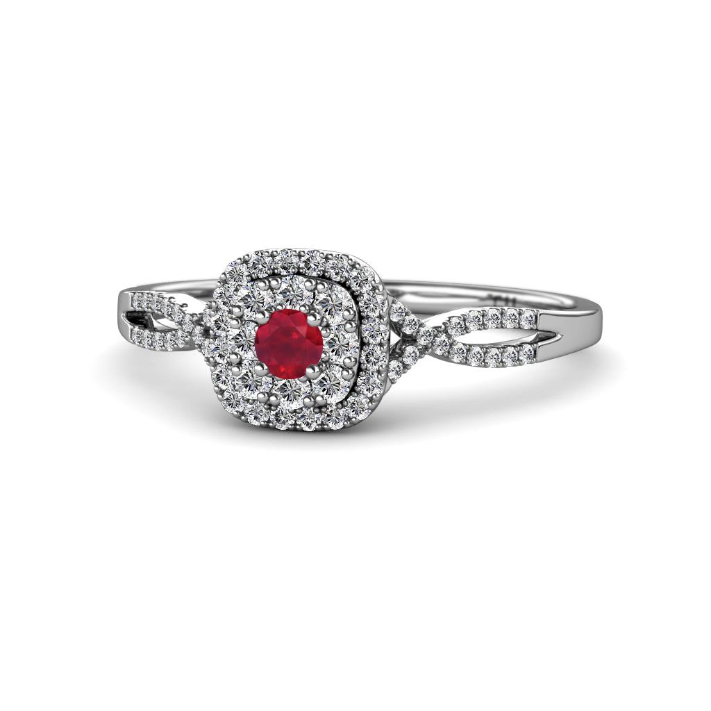 Yesenia Prima Ruby and Diamond Halo Engagement Ring 