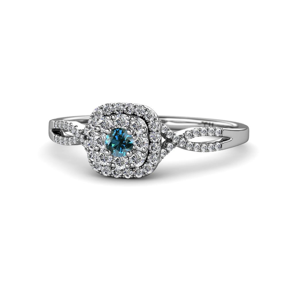 Yesenia Prima Blue and White Diamond Halo Engagement Ring 