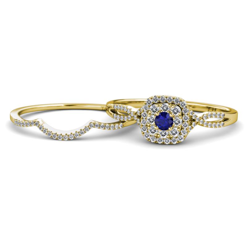 Yesenia Prima Blue Sapphire and Diamond Halo Bridal Set Ring 