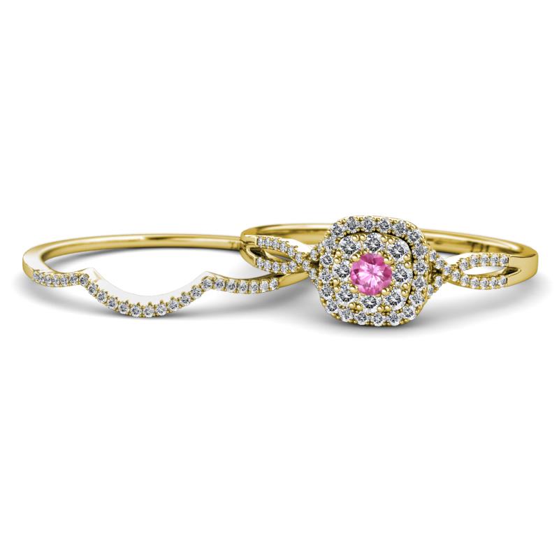 Yesenia Prima Pink Sapphire and Diamond Halo Bridal Set Ring 