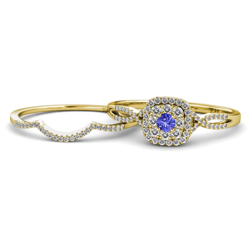 Yesenia Prima Tanzanite and Diamond Halo Bridal Set Ring 