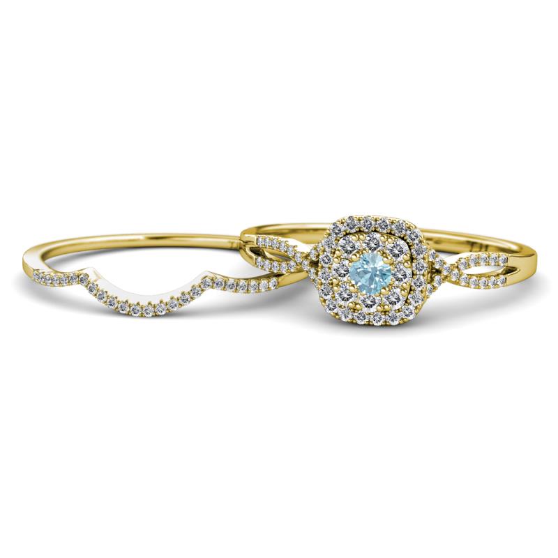 Yesenia Prima Aquamarine and Diamond Halo Bridal Set Ring 