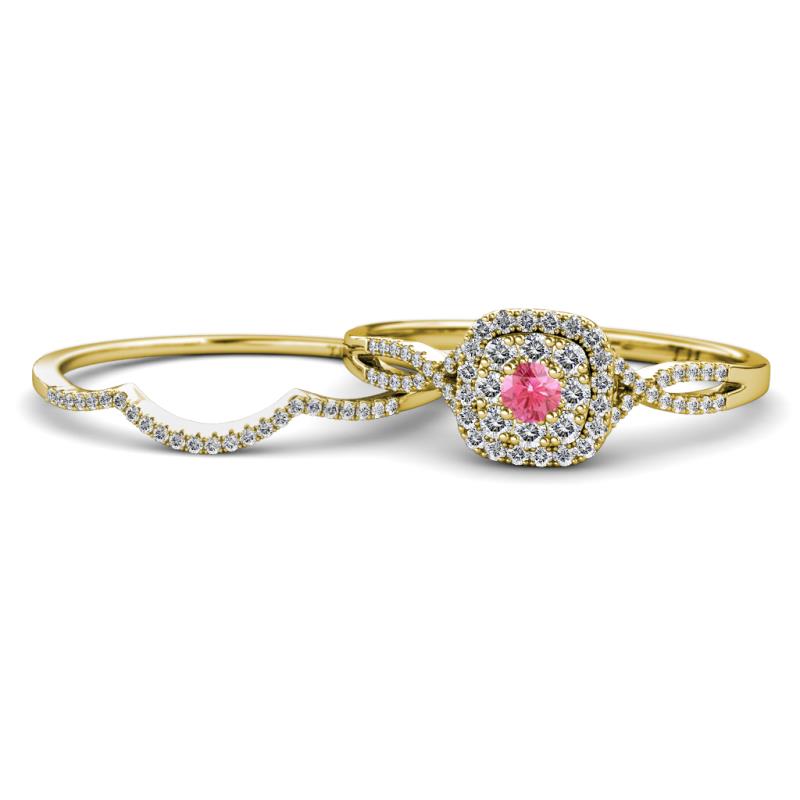 Yesenia Prima Pink Tourmaline and Diamond Halo Bridal Set Ring 