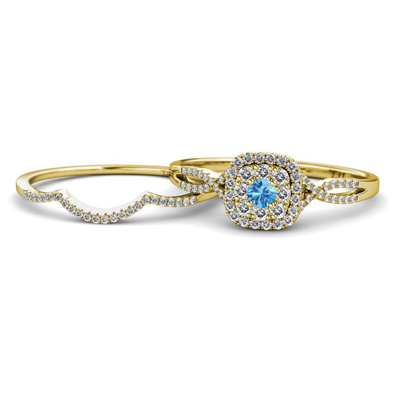 Yesenia Prima Blue Topaz and Diamond Halo Bridal Set Ring 