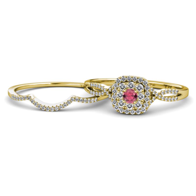 Yesenia Prima Rhodolite Garnet and Diamond Halo Bridal Set Ring 