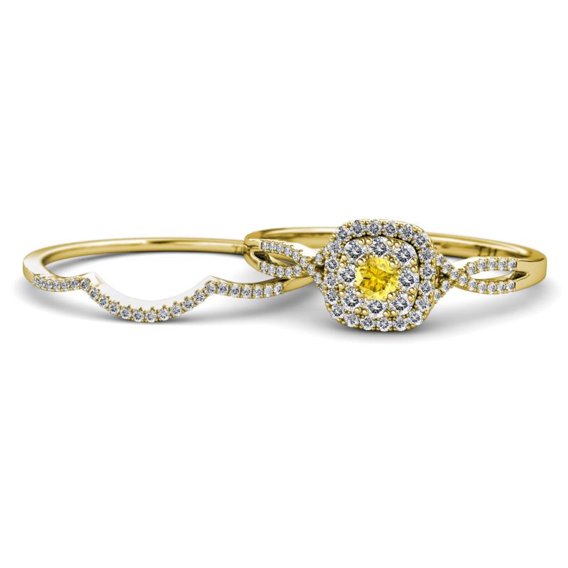 Yesenia Prima Yellow Sapphire and Diamond Halo Bridal Set Ring 