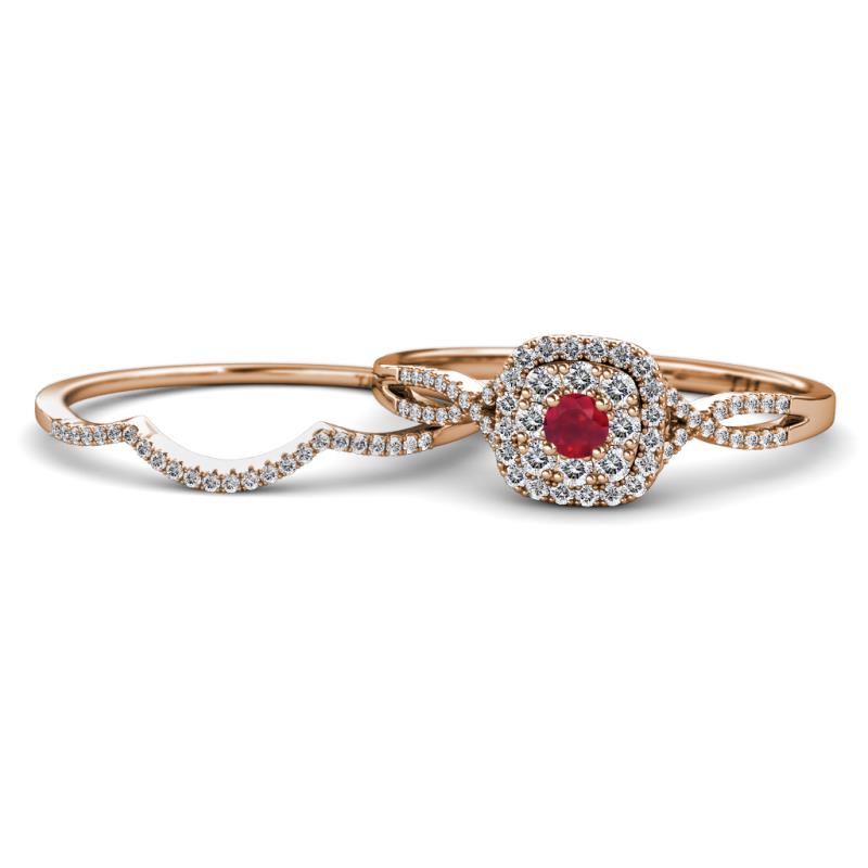 Yesenia Prima Ruby and Diamond Halo Bridal Set Ring 