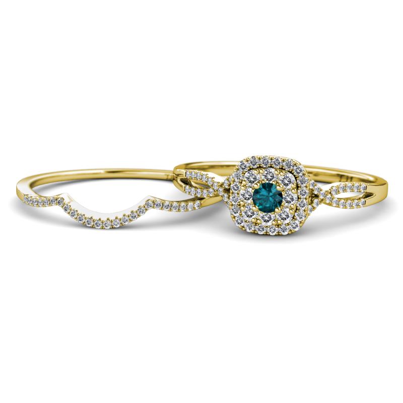 Yesenia Prima London Blue Topaz and Diamond Halo Bridal Set Ring 