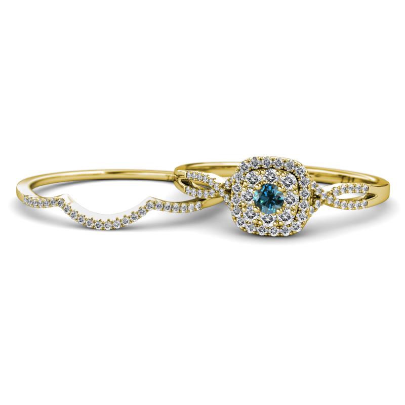 Yesenia Prima Blue and White Diamond Halo Bridal Set Ring 