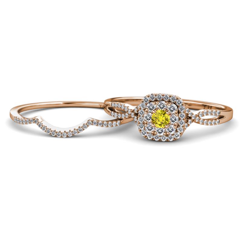 Yesenia Prima Yellow and White Diamond Halo Bridal Set Ring 