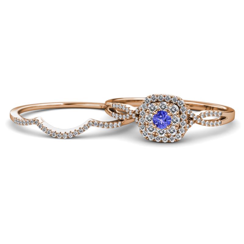 Yesenia Prima Tanzanite and Diamond Halo Bridal Set Ring 