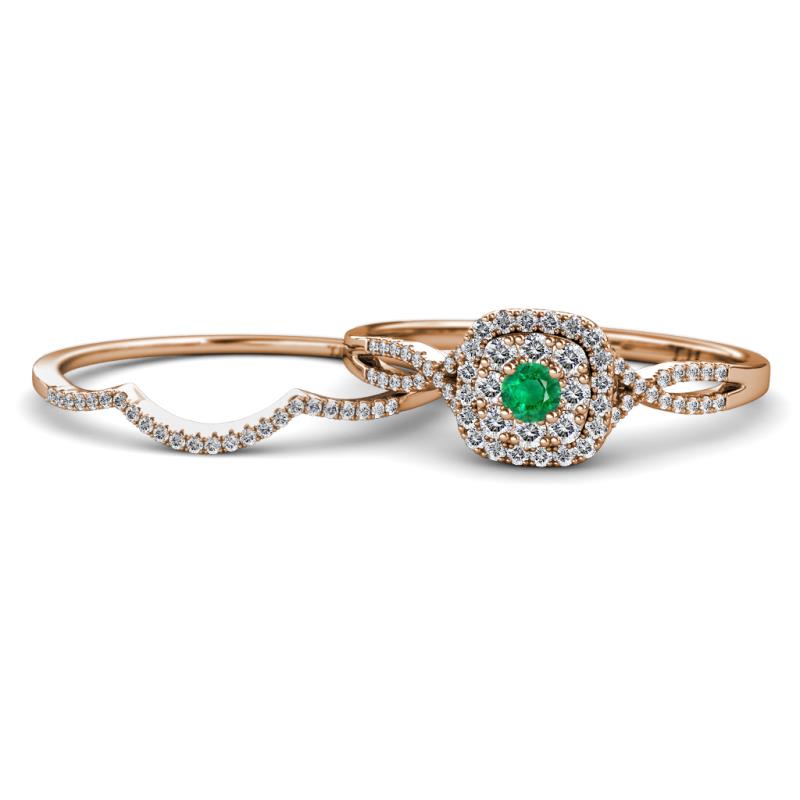 Yesenia Prima Emerald and Diamond Halo Bridal Set Ring 