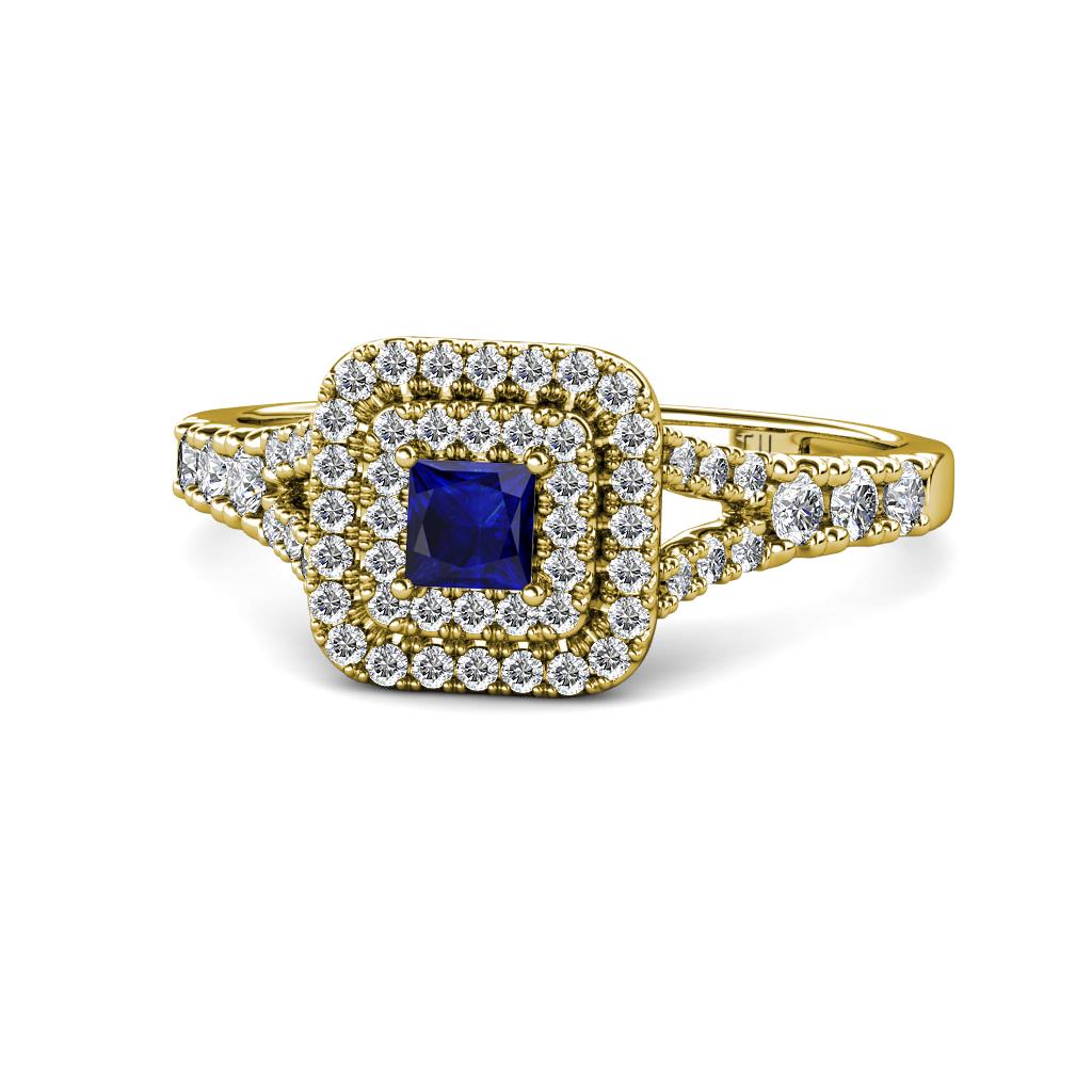 Zinnia Prima Blue Sapphire and Diamond Double Halo Engagement Ring 