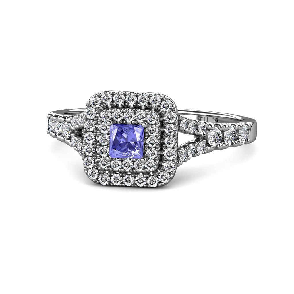 Zinnia Prima Tanzanite and Diamond Double Halo Engagement Ring 