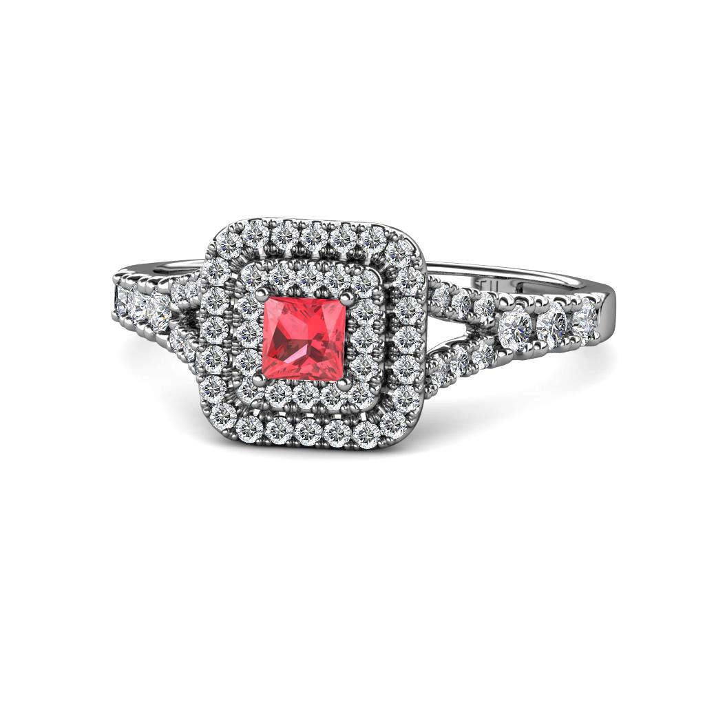 Zinnia Prima Pink Tourmaline and Diamond Double Halo Engagement Ring 