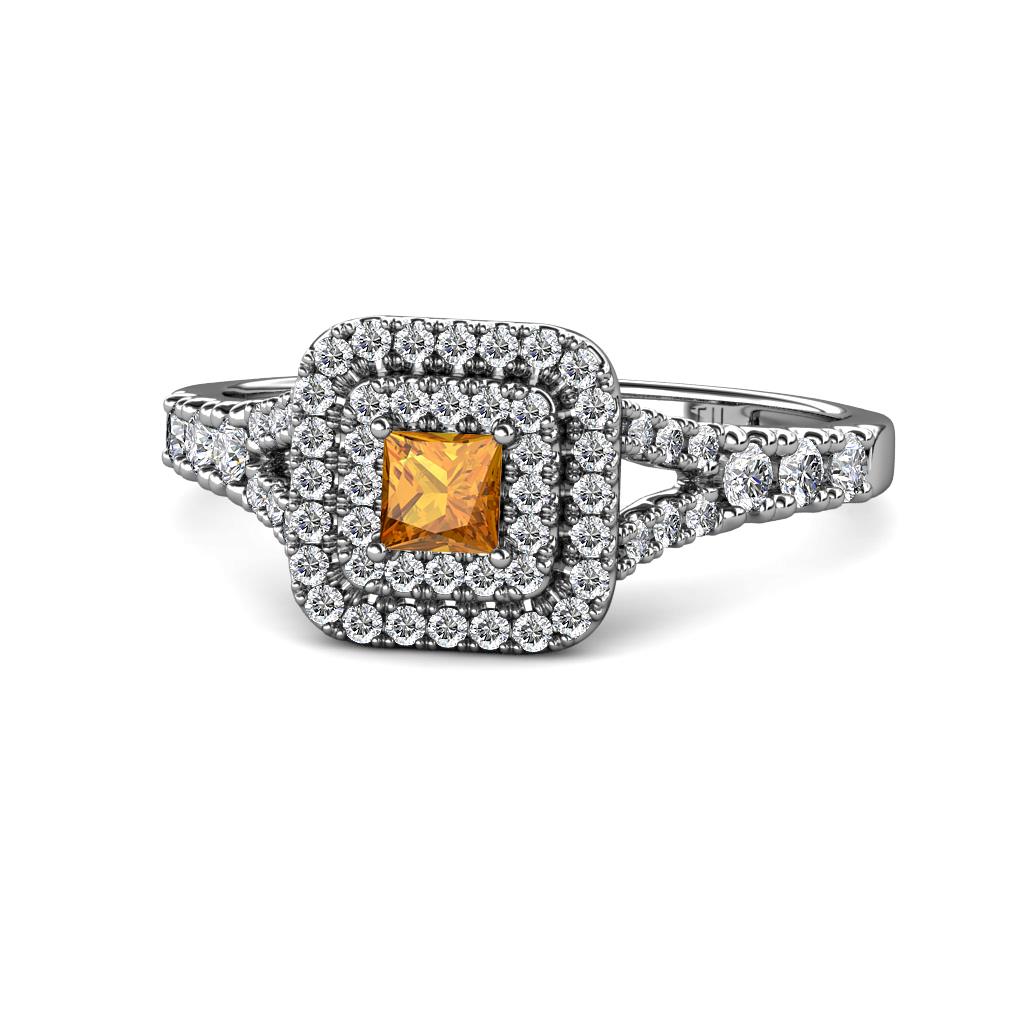 Zinnia Prima Citrine and Diamond Double Halo Engagement Ring 