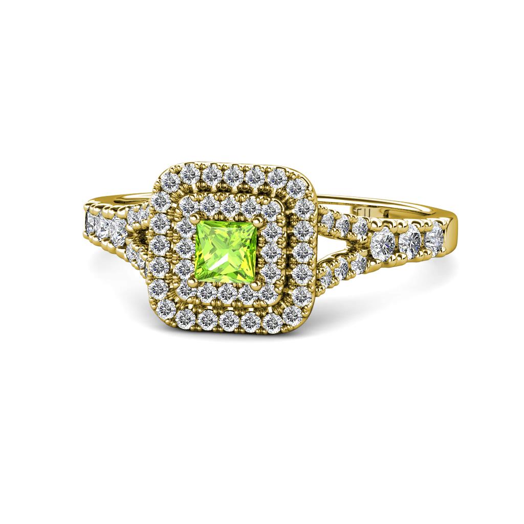 Zinnia Prima Peridot and Diamond Double Halo Engagement Ring 