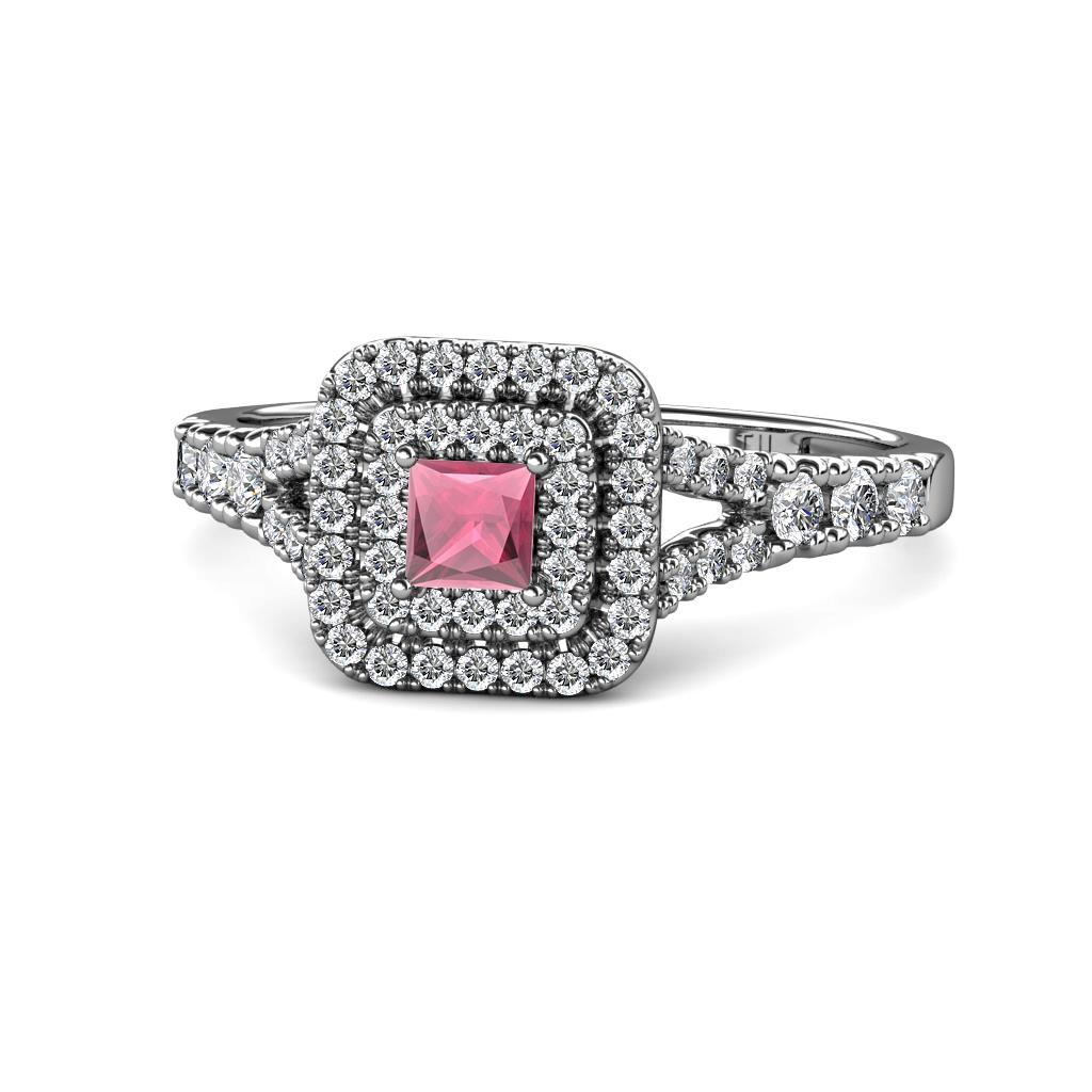 Zinnia Prima Rhodolite Garnet and Diamond Double Halo Engagement Ring 