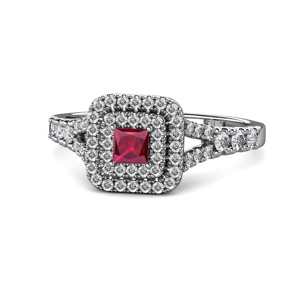 Zinnia Prima Ruby and Diamond Double Halo Engagement Ring 